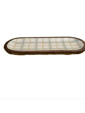 Dolly Parton Mango Wood Plaid Serving Tray, Decorative Tray, Cream Green Brown